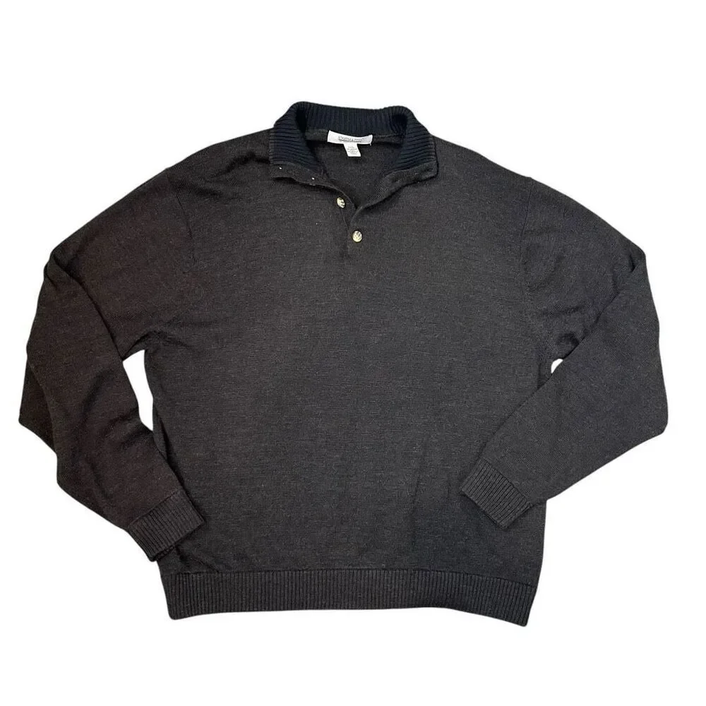 Joseph & Feiss Sweater Men XXL Merino Wool Dark Gray Quarter Button Pullover 2XL